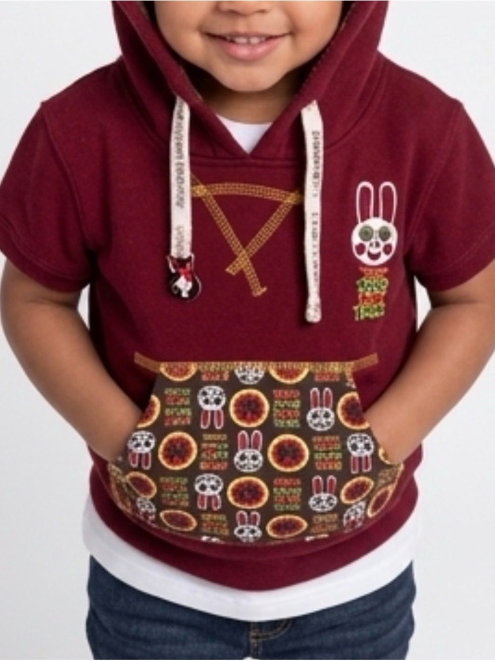 Vintage Girls Harajuku Lovers Maroon Short Sleeve Hoodie with Bunny Patch 2T
